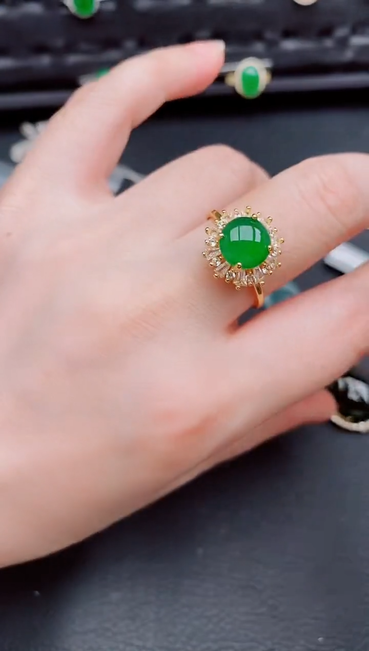 【闪购商品】翡翠戒指银S925镶嵌天然a货翡翠302