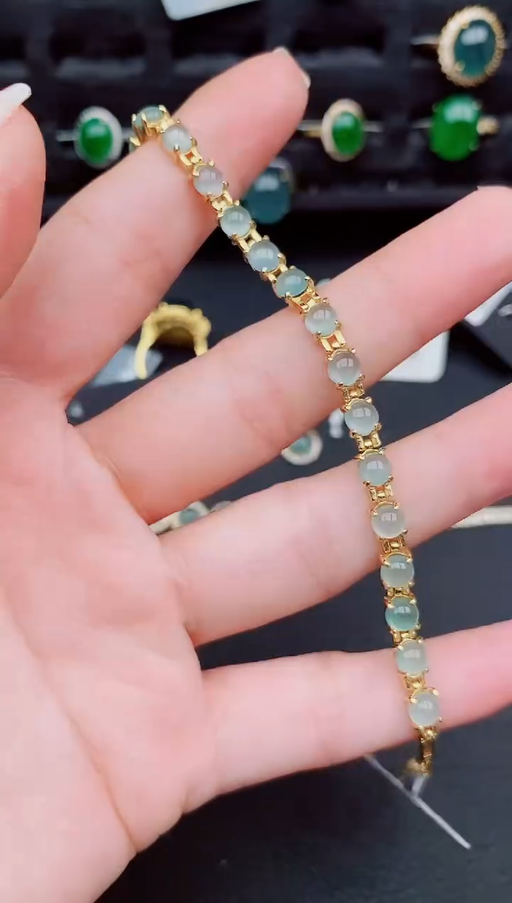 银S925镶嵌手链翡翠天然a货翡翠345