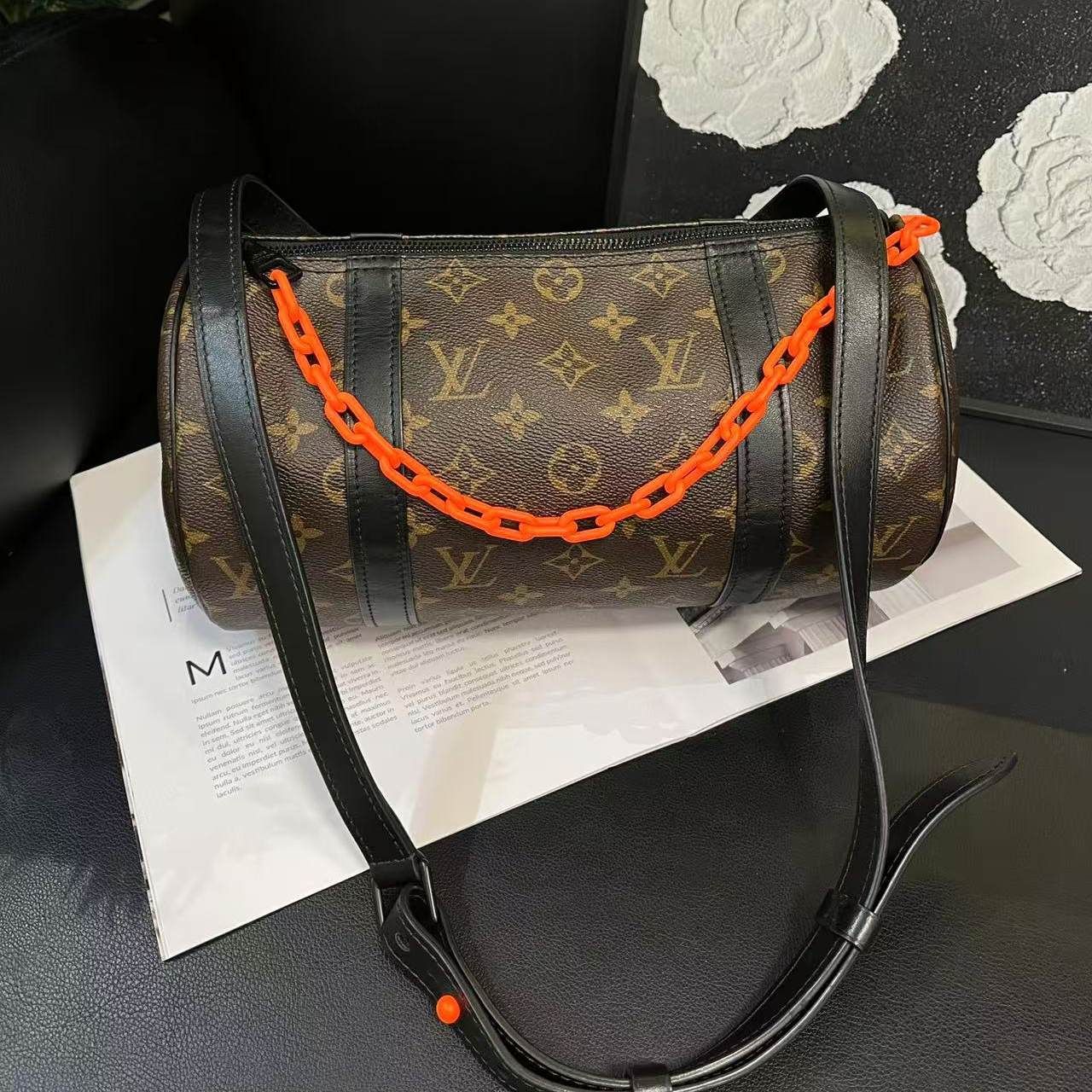 95新 LouisVuitton/路易威登 老花拼黑巴比龙单肩包19年B900