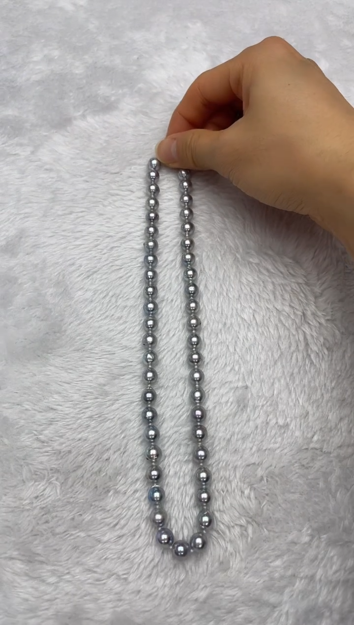 项链银S925镶嵌海水珍珠AK真多麻8-8.5mm