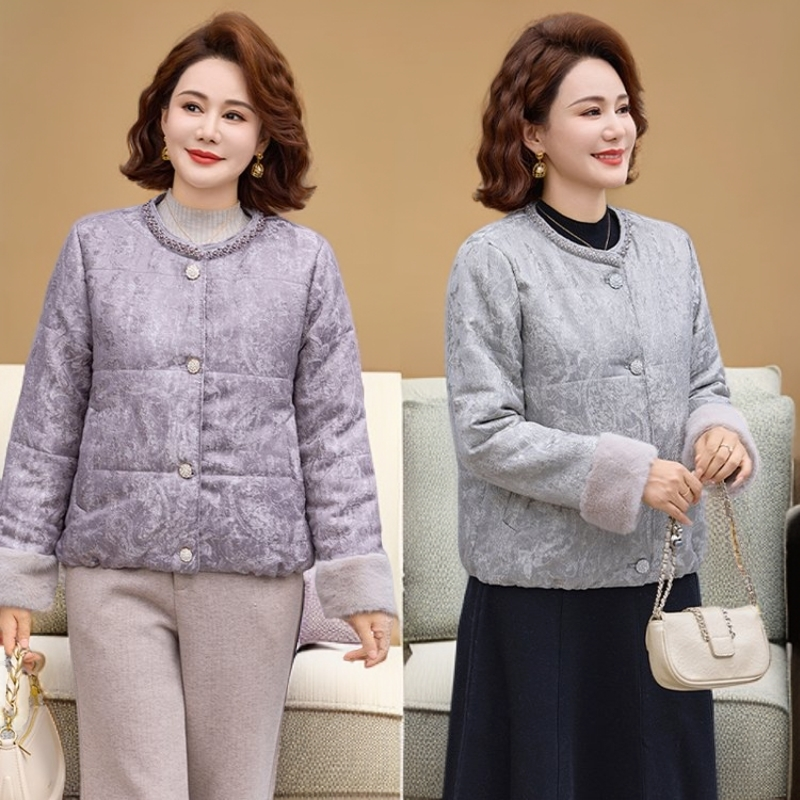 2025冬季新款重工棉服加绒加厚妈妈装提花面料三防保暖