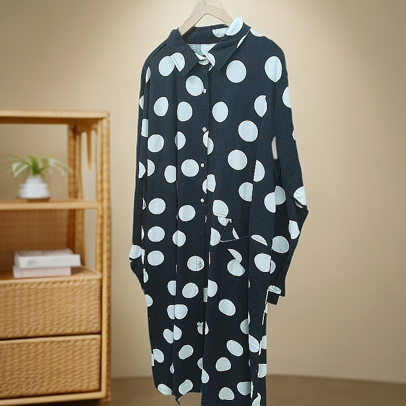 【今日福利】 黑色女士时尚波点连衣裙设计师百搭长款