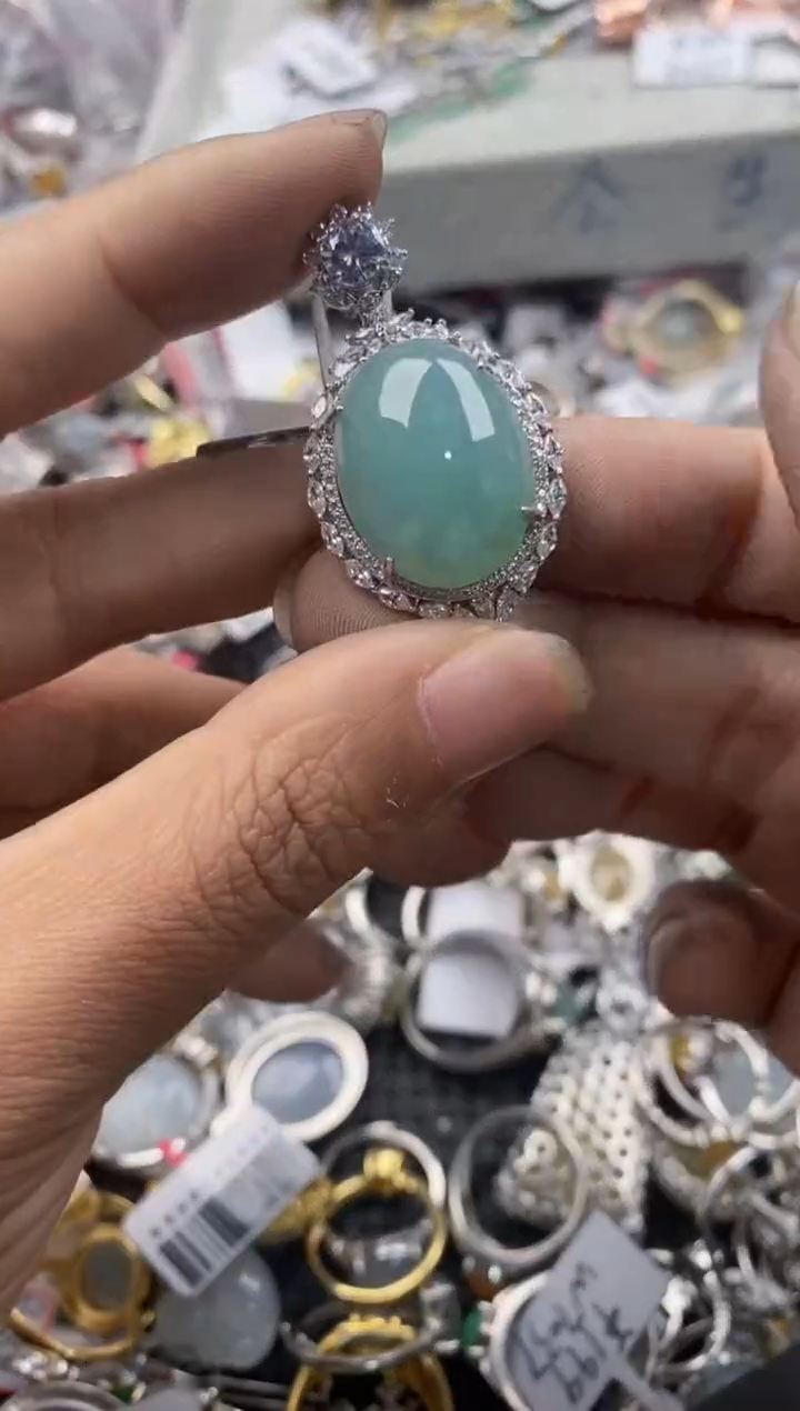 银S925镶嵌戒指翡翠10             9