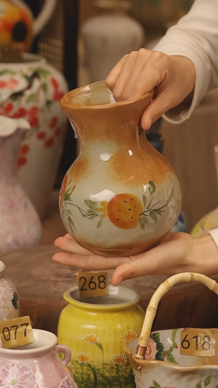 陶瓷景德镇设计师手作花器摆件侘寂风@M648@