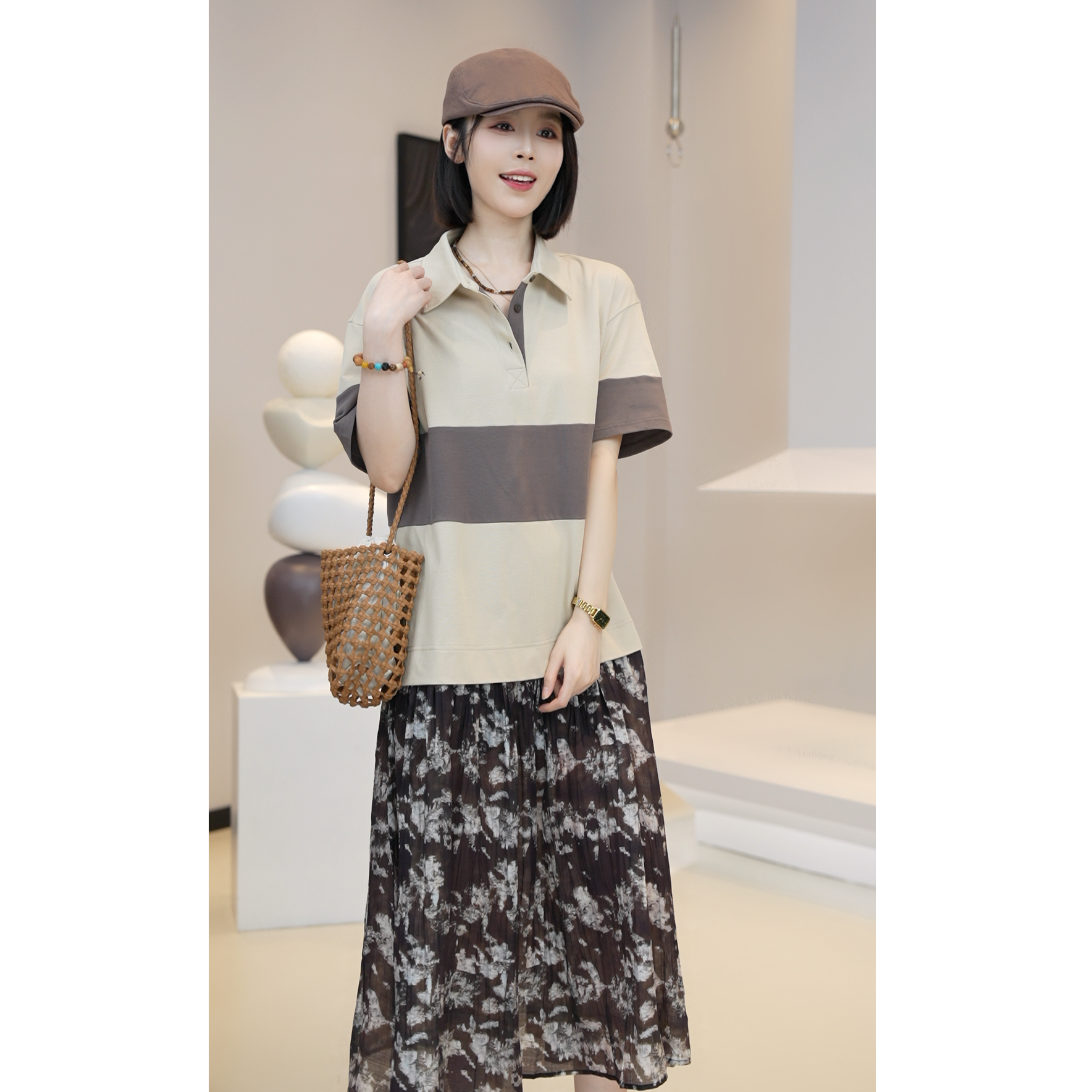 清货价【薇薇绮】夏季新款翻领宽松百搭休闲时尚拼接连衣裙D657