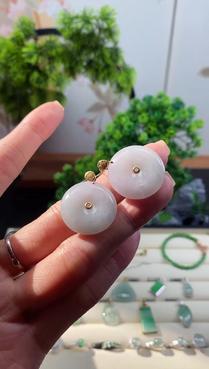 吊坠(不含链)18K金镶嵌翡翠平安扣多样性发其一@@CMT627-1