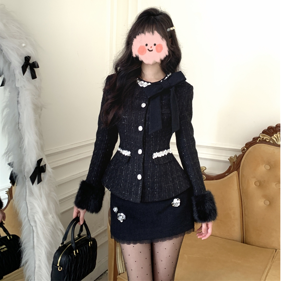 日暮之约 法式小香套装女镶钻重工短外套气质半裙两件套