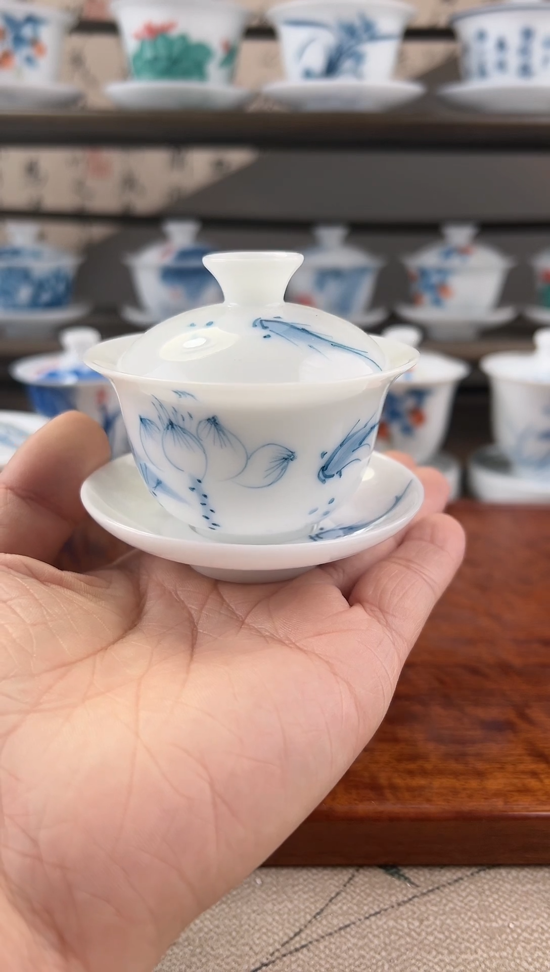 微瑕高冰荷花鱼聚80ml三才盖碗