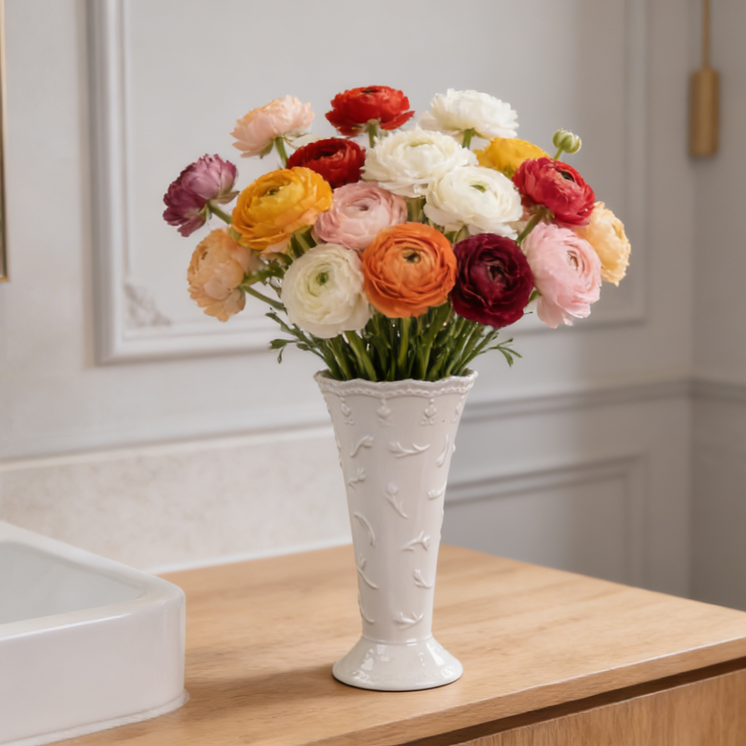 景德镇北欧风浮雕郁金香陶瓷餐桌水培花瓶摆件客厅插花轻奢高级感