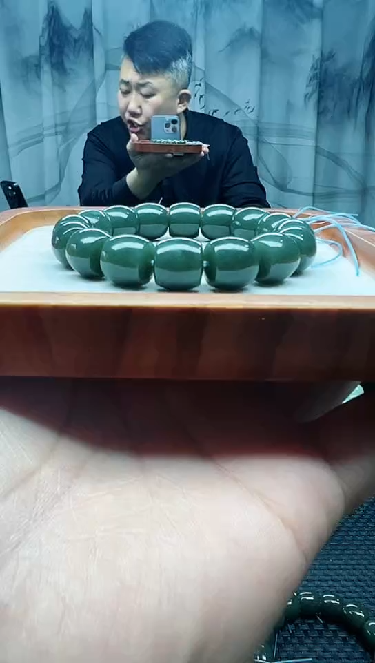 未镶嵌手串和田玉且末正蓝直切卡14纯天然拍一发一