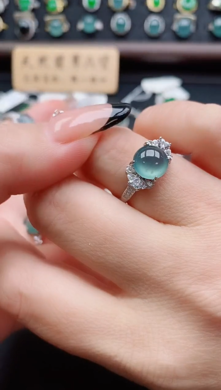 银S925镶嵌戒指翡翠1