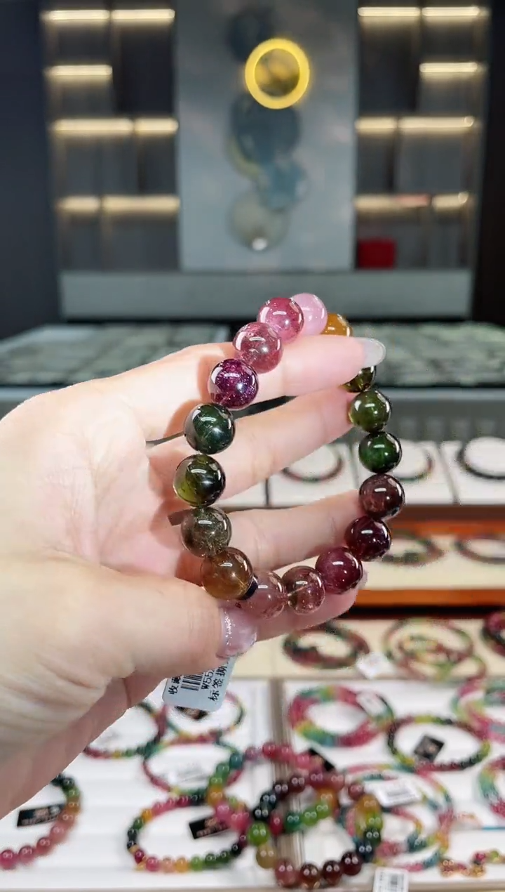 未镶嵌老矿碧玺单圈手串12mm+碧玺（多样性发一条）T
