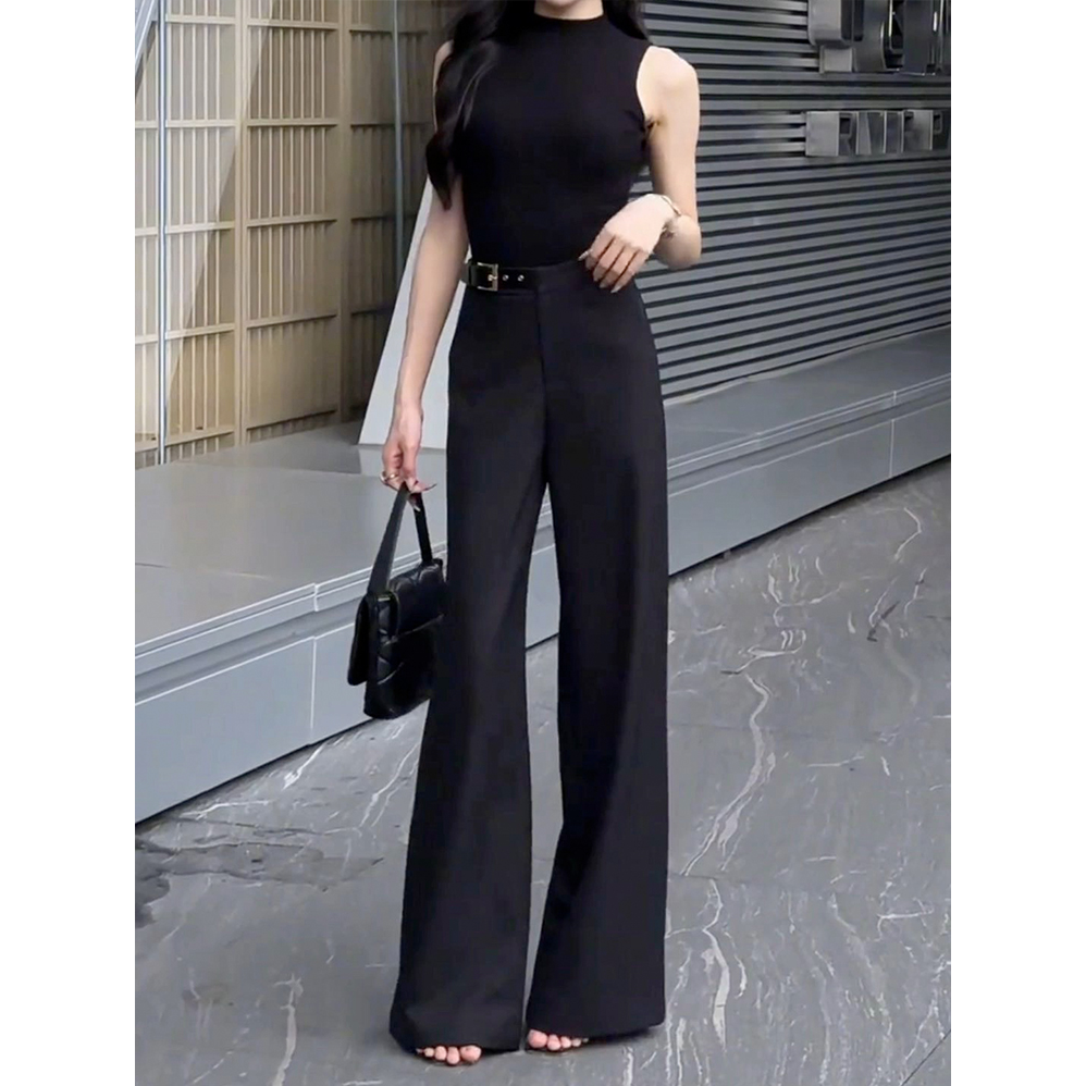 设计感黑色腰带垂坠感西装裤女高腰显瘦休闲百搭拖地阔腿裤子