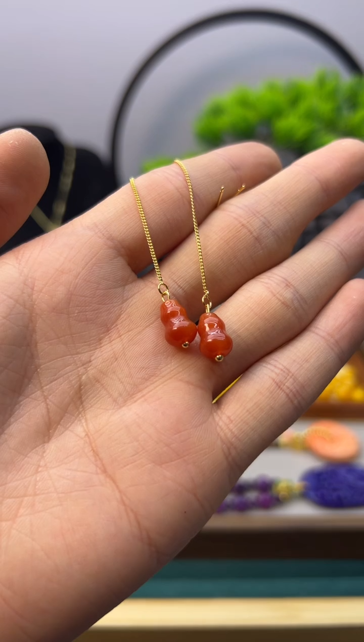 【闪购商品】南红玛瑙耳饰14K金镶嵌E249         