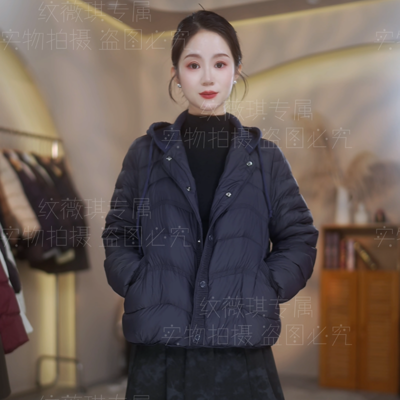 【原版正品】新款90白鸭绒羽绒服冬季女士百搭“重工波浪门襟连帽款”
