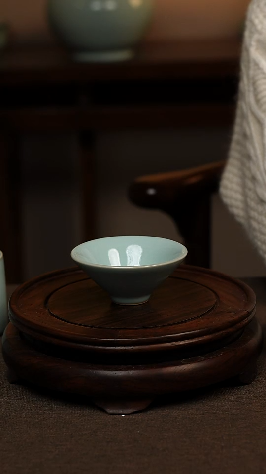 瓷片天青色斗笠杯60ml微瑕不带礼盒