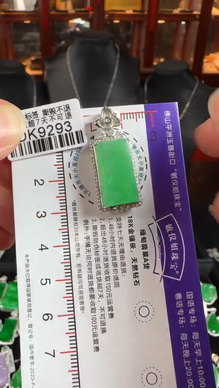 颈饰18K金镶嵌翡翠DK9293冰绿无事牌