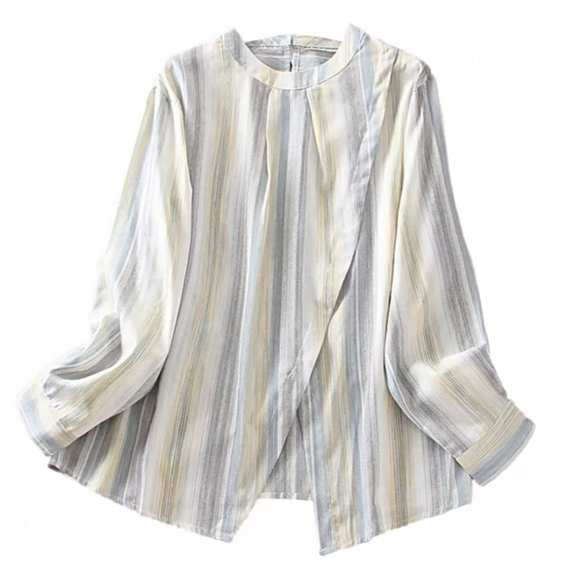 8413-晕染竖条纹（渐变黄蓝）开叉衬衫