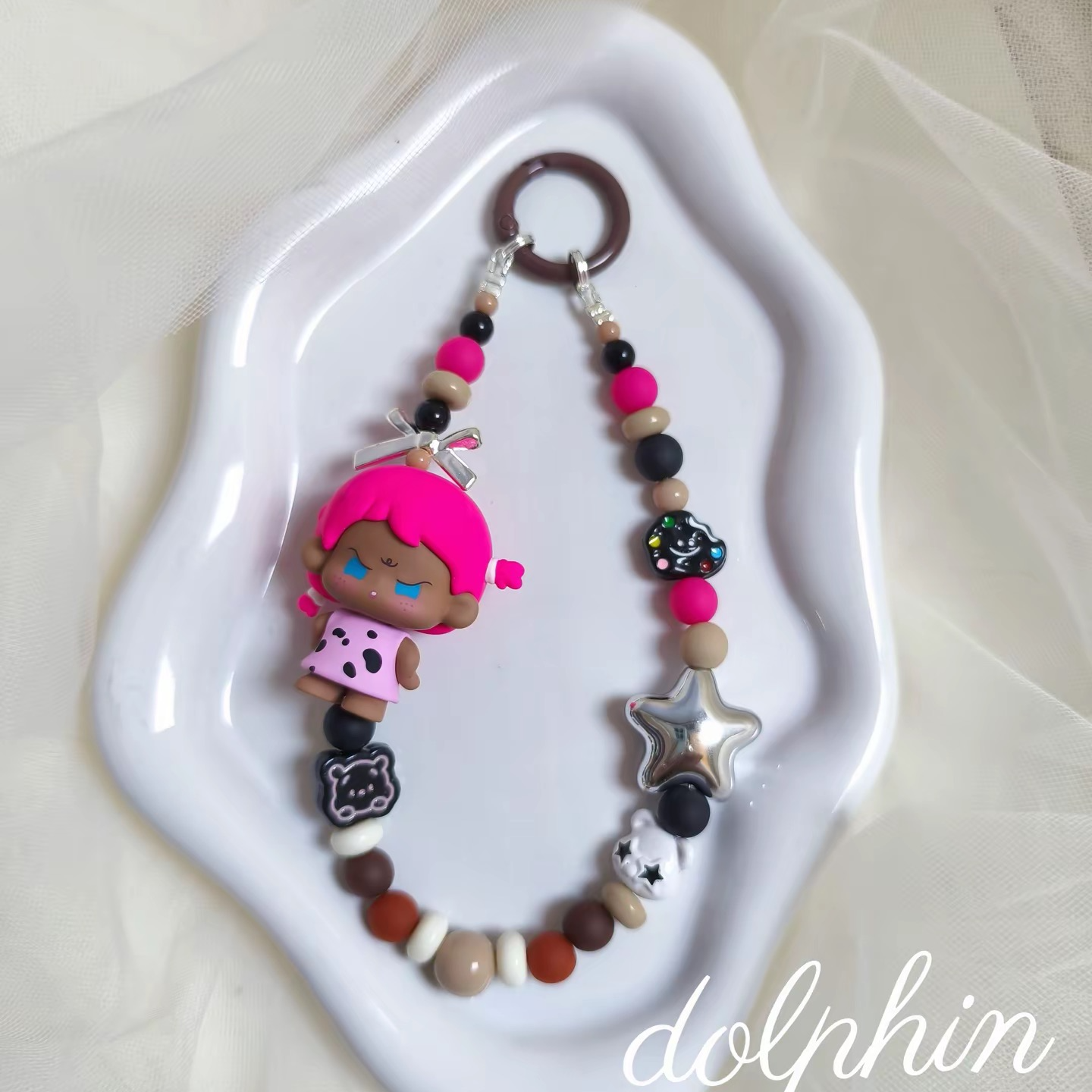 可爱卡通短款手机链珠串挂绳钥匙扣相机包包挂件