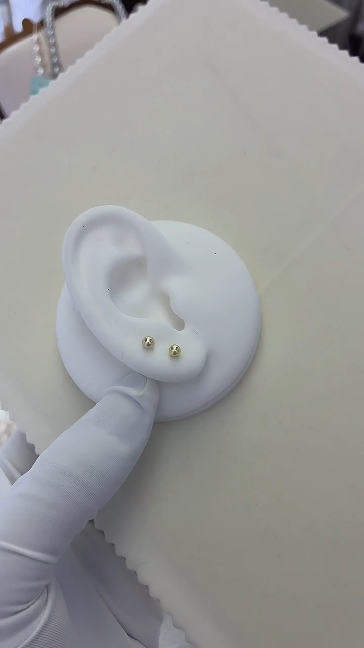 银S925镶嵌耳钉海水珍珠Akoya 羽皇金耳钉 3-4MM