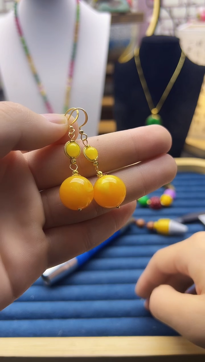 【闪购商品】蜜蜡耳饰14K金镶嵌E208