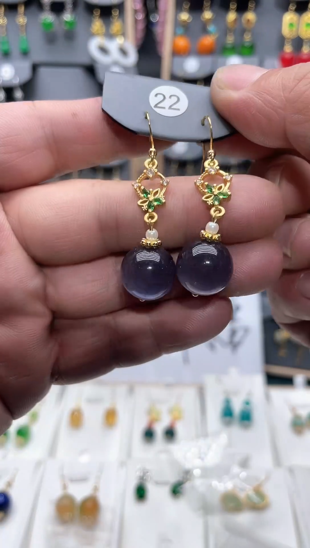 【闪购商品】查罗石耳钉14K金镶嵌紫色猫眼