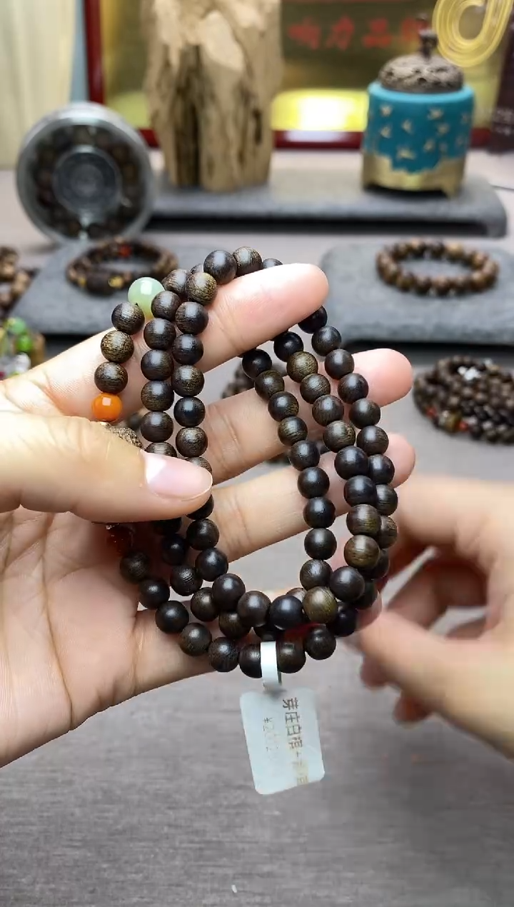 【闪购商品】沉香手串越南芽庄白棋06+紫棋回纹珠 三圈沉水