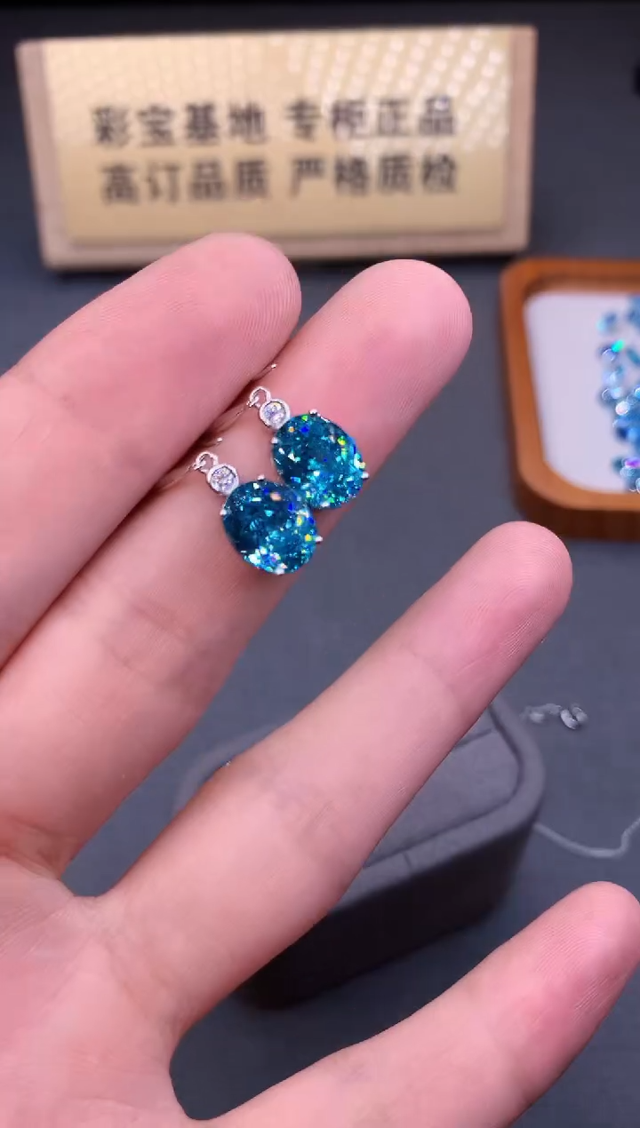 银S925镶嵌耳饰帕拉依巴碧玺2222