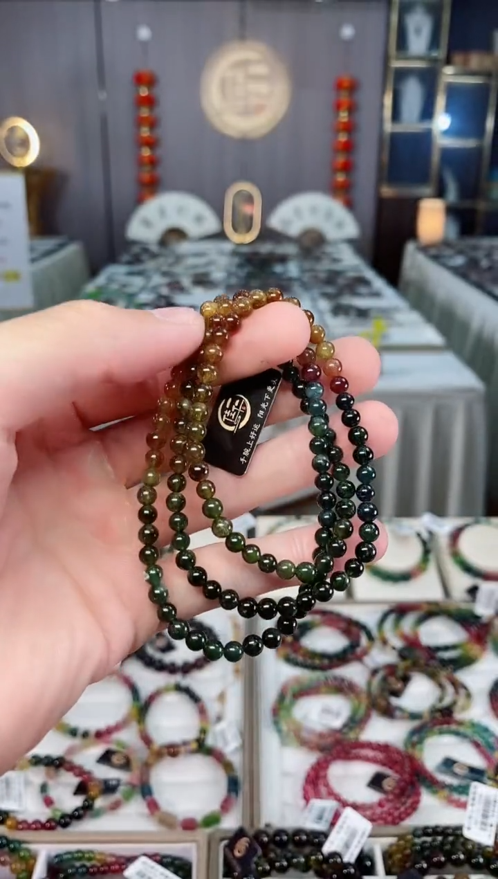 未镶嵌老矿碧玺彩虹三圈手串4mm+碧玺xion多样性发货 一条