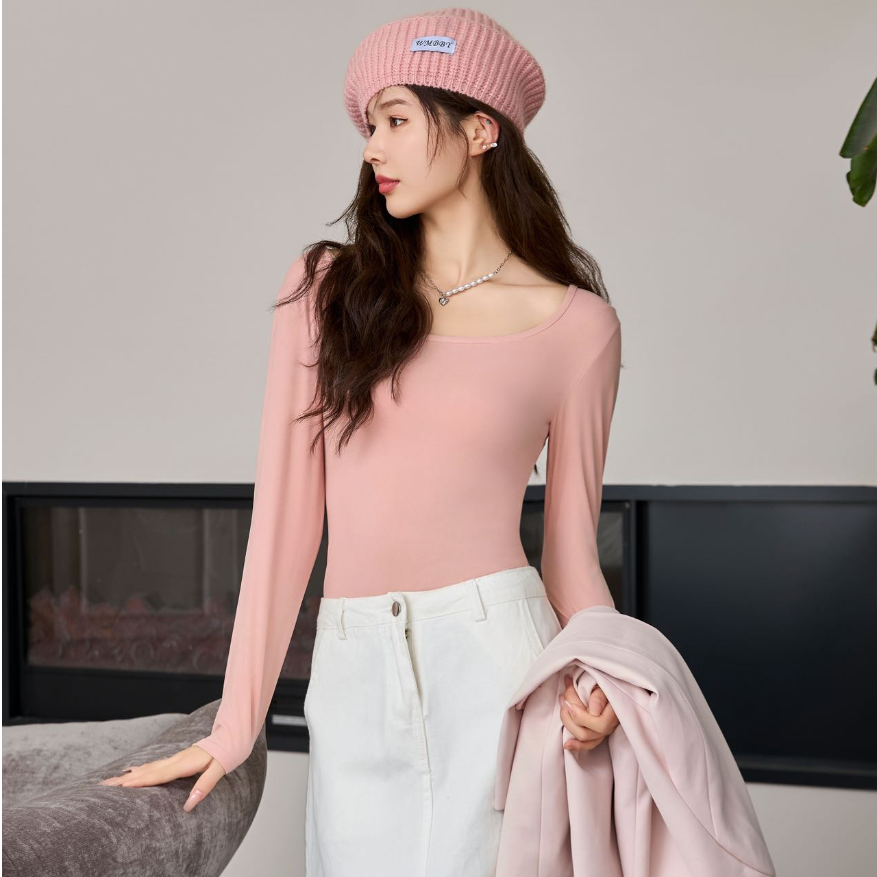 秋冬新款玻色因无痕打底衫双面领修身德绒保暖防寒外穿韩版内搭女