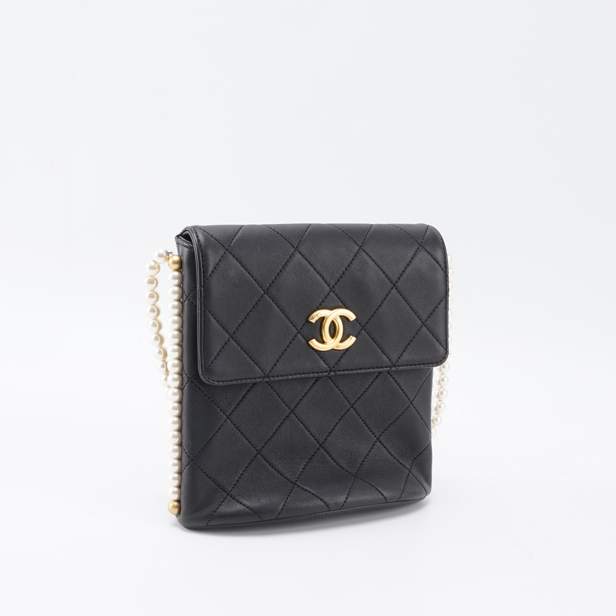 95新 Chanel/香奈儿 cf 珍珠链条 黑金 牛皮 链条包/BGK302440019