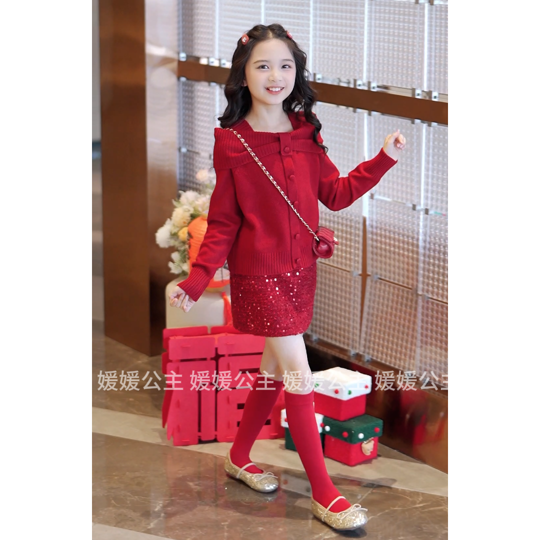 媛媛公主【毛衣合集】2025冬季女童保暖时尚蝴蝶结毛衣16114A061