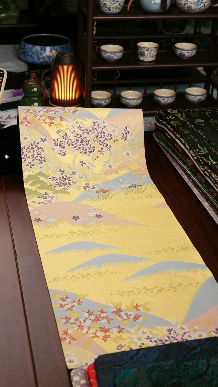 【西阵织湖光山色单面】中国风干泡织锦茶席28*100