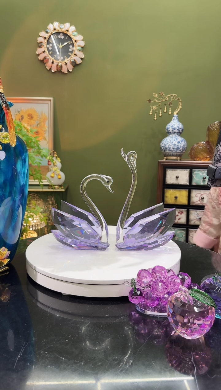 人造水晶镂空紫天鹅 小