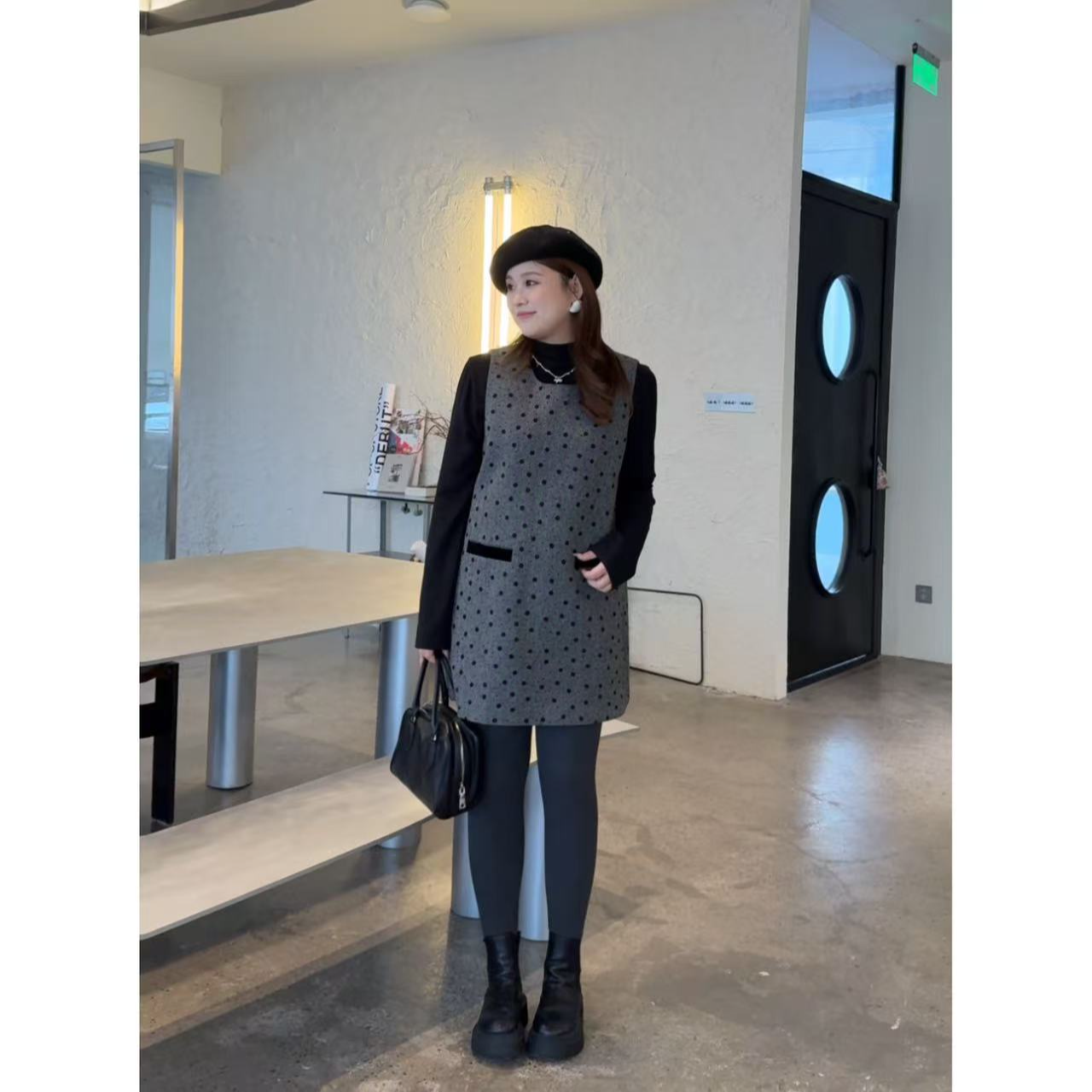 晶咕佳佳【miu系千金】小花图案圆领背心连衣裙气质时尚休闲灰色