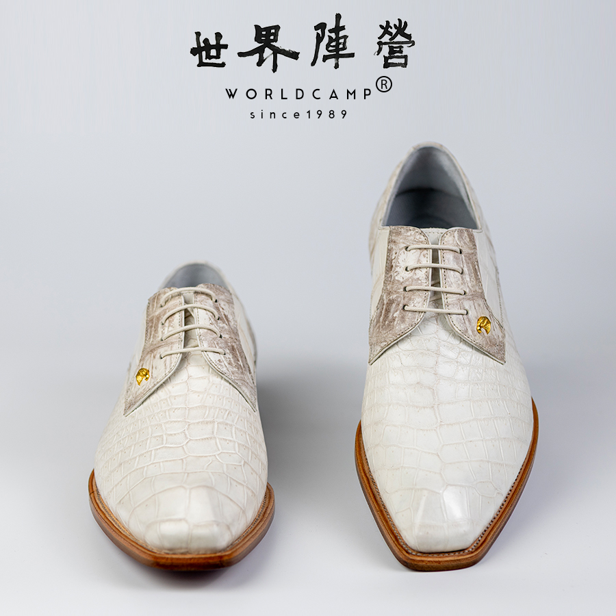 【鳄鱼专家】世界阵营男士鳄鱼皮鞋喜马拉雅白色德比鞋手工琴底真皮