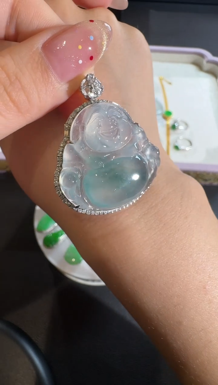 【闪购商品】翡翠吊坠(不含链)18K金镶嵌【源头工厂】钻石镶嵌