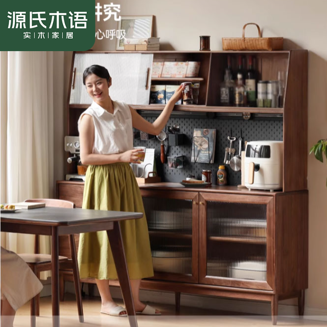 源氏木语实木餐边柜橱柜茶水柜 南美胡桃木 1.25/1.5/1.8米G35Q06