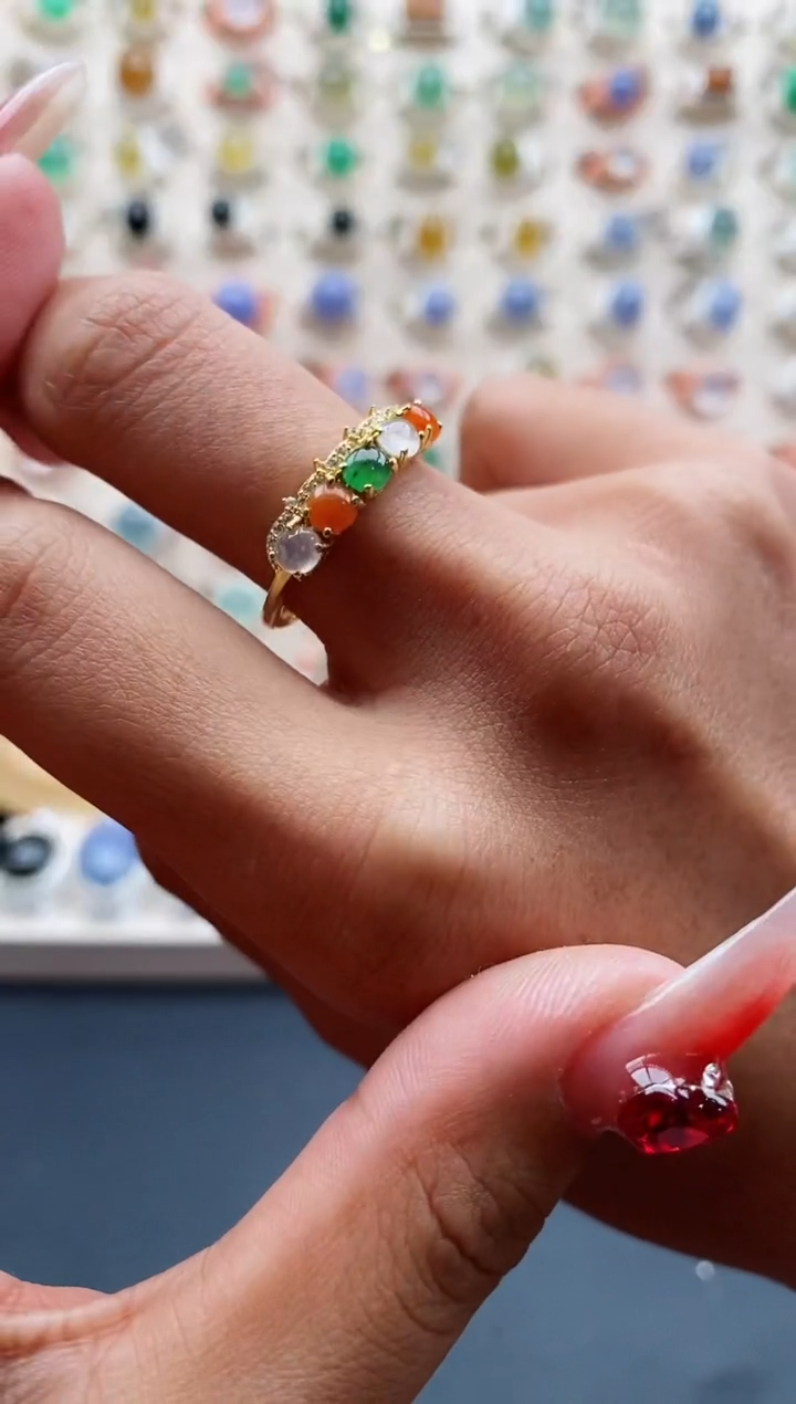 【闪购商品】翡翠戒指银S925镶嵌天然缅甸A货翡翠222 10+5