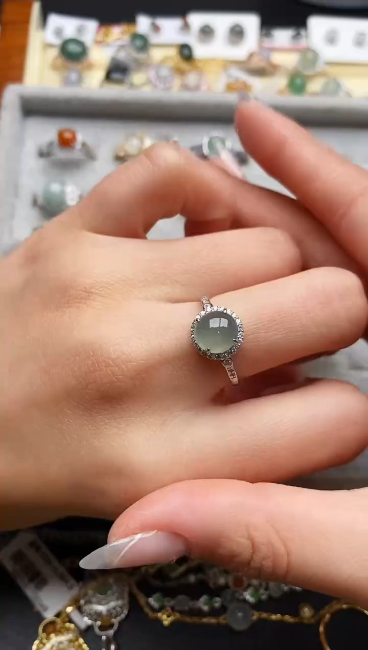 【闪购商品】翡翠戒指银S925镶嵌777777777+6