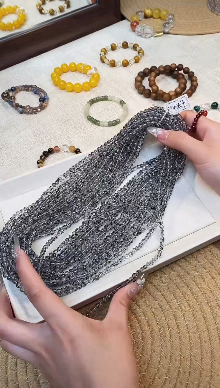 合金手链水晶准玻璃体黑发晶素圈手串三圈4.5-5mm多样性发一