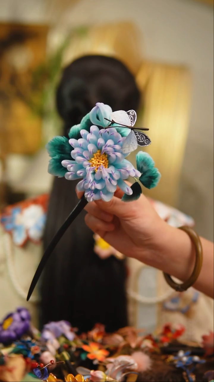 木非遗绒花工艺菊花