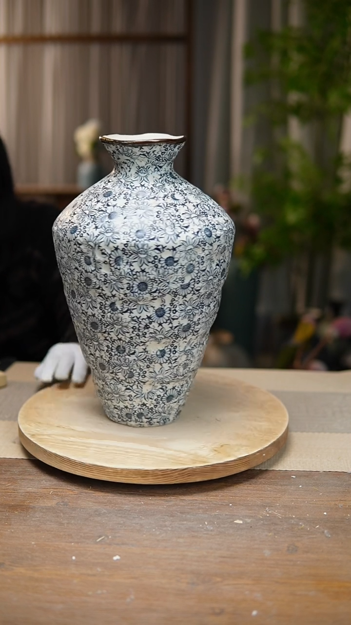 【闪购商品】陶瓷  花器青花瓷向日葵高脚