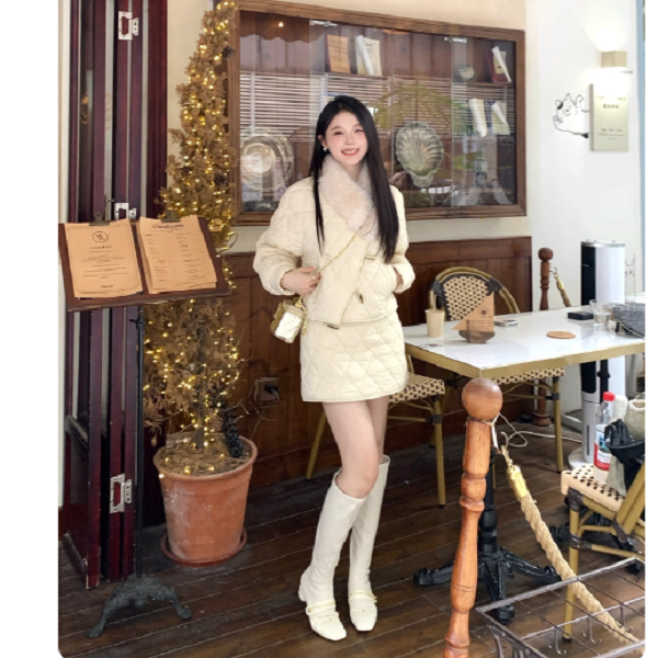 气质高级感棉服套装女秋冬新款时尚短款外套半身裙两件套A811176
