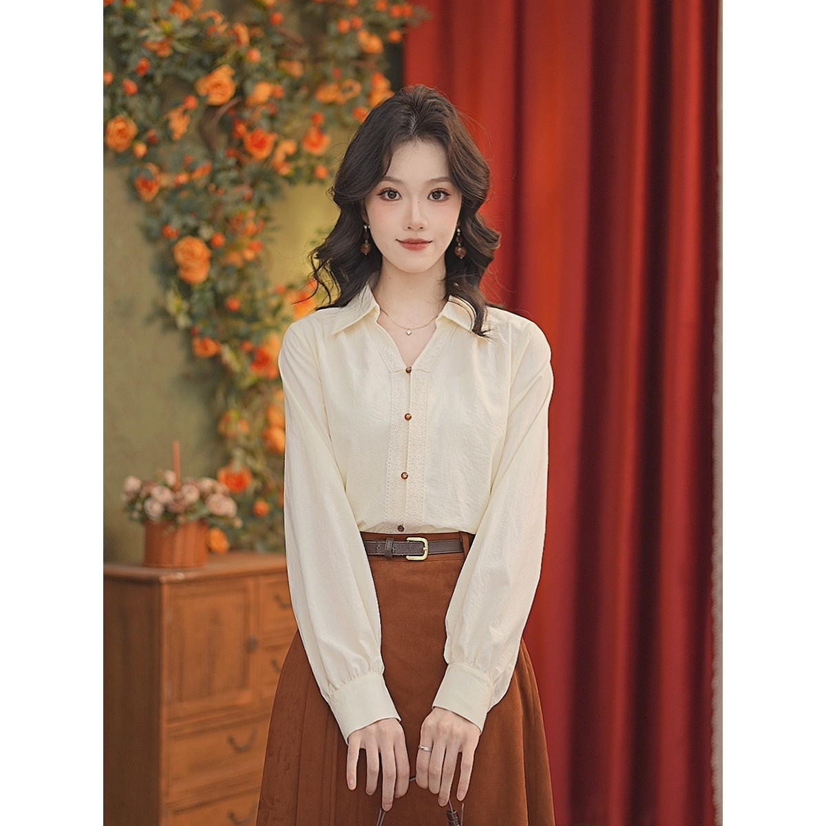 可可【兀夏】25秋新款显瘦百搭复古简约通勤叠穿原创女衬衫#S14082