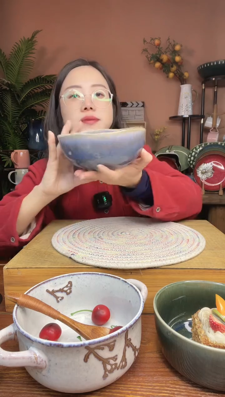 陶瓷6英寸云梦蓝色面碗 微瑕