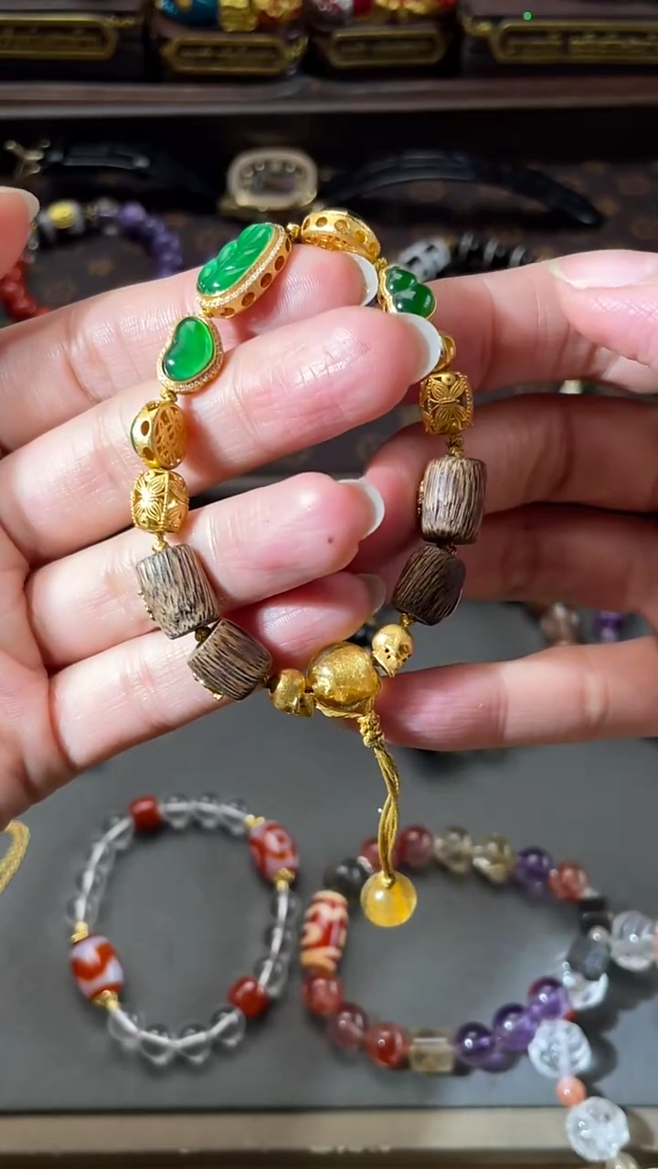 【闪购商品】翡翠手链18K金镶嵌18K金面缅料翡翠