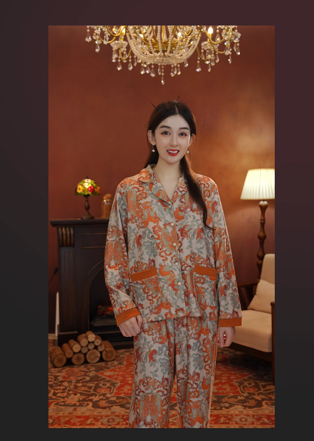 七七【鸿运锦鲤】2025冬款绒款绵羊毛+桑蚕丝两件套可外穿家居服HS