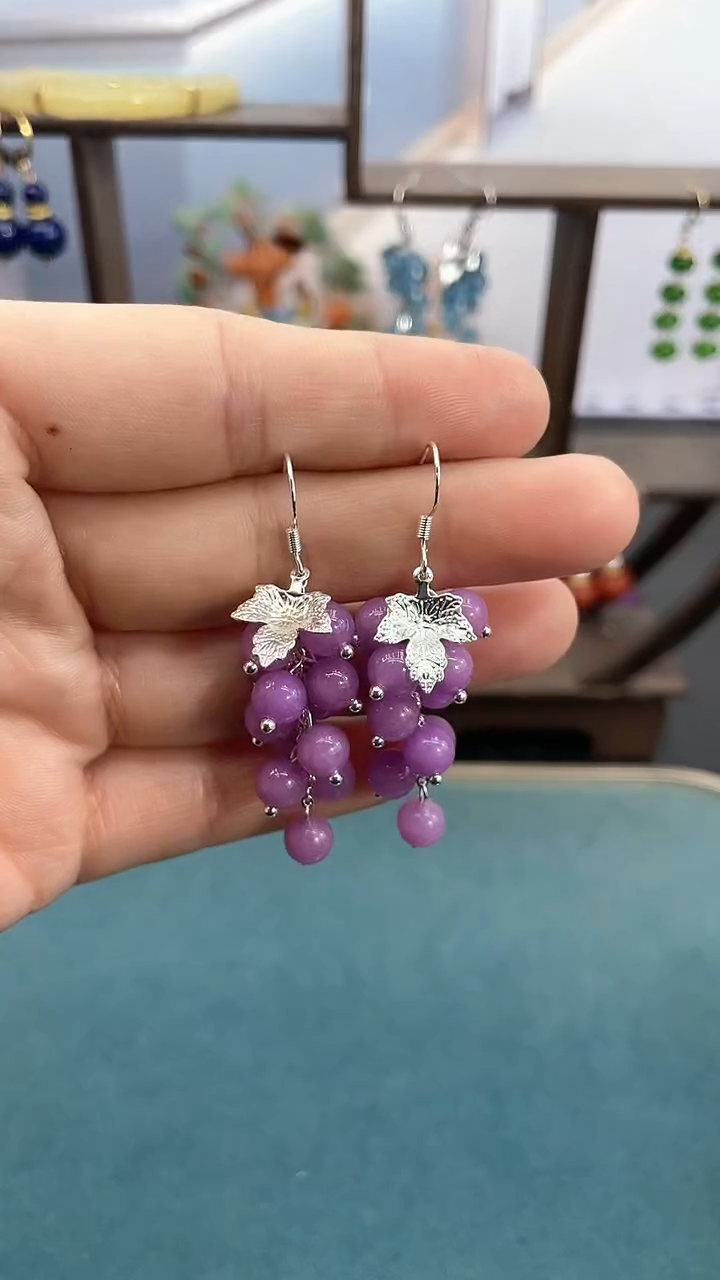 银S925镶嵌耳饰紫晶紫色葡萄