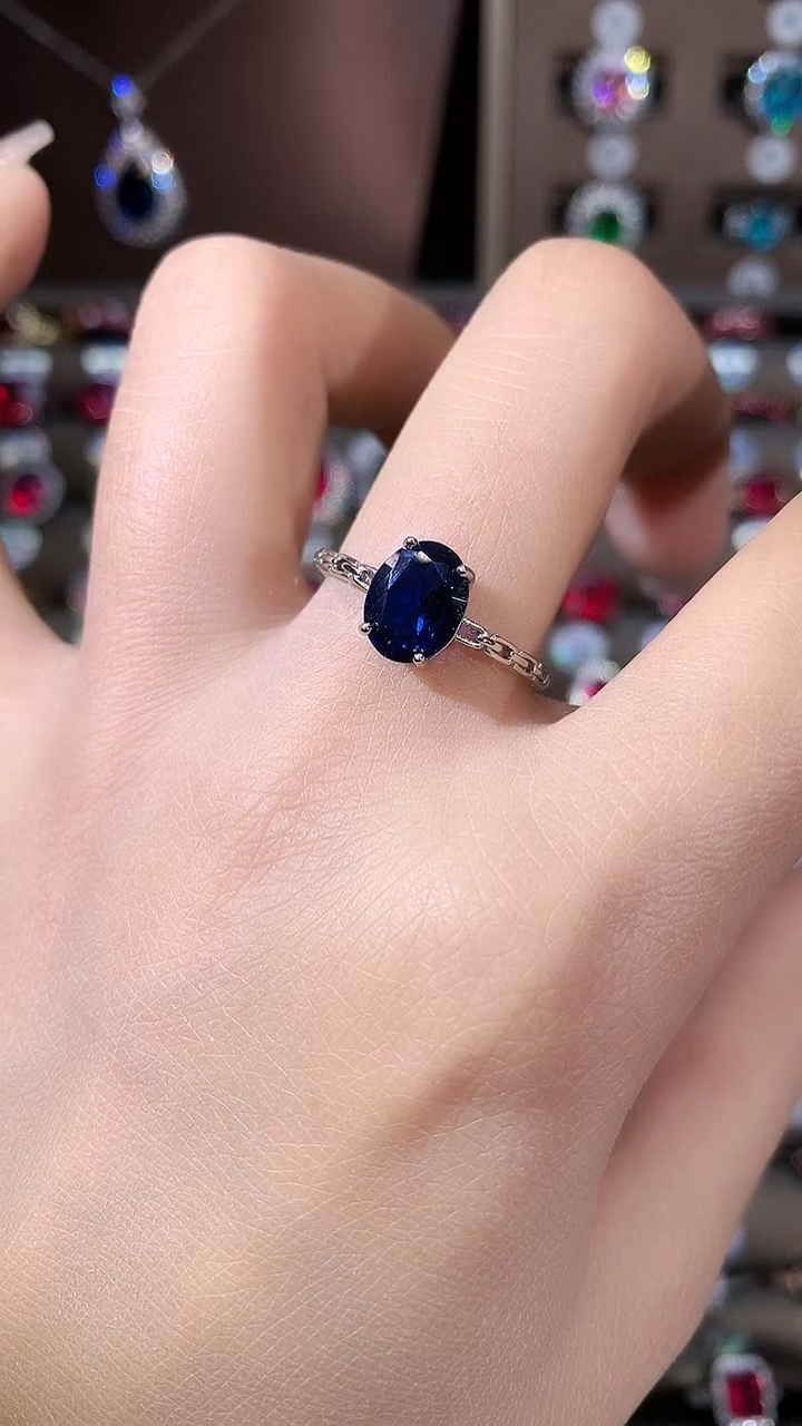 戒指蓝宝石银S925镶嵌79银